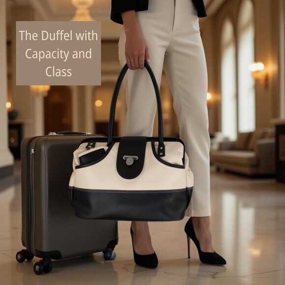 Carry on Vegan Leather Duffel with Travel Wallet, Packing Cubes, Shoe Covers - Picture 6 of 11